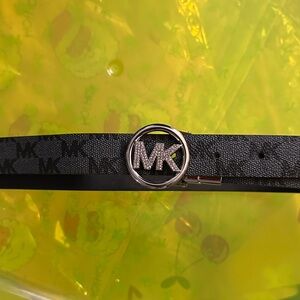 Michael Kors Black Monogram Belt with Silver Buckle